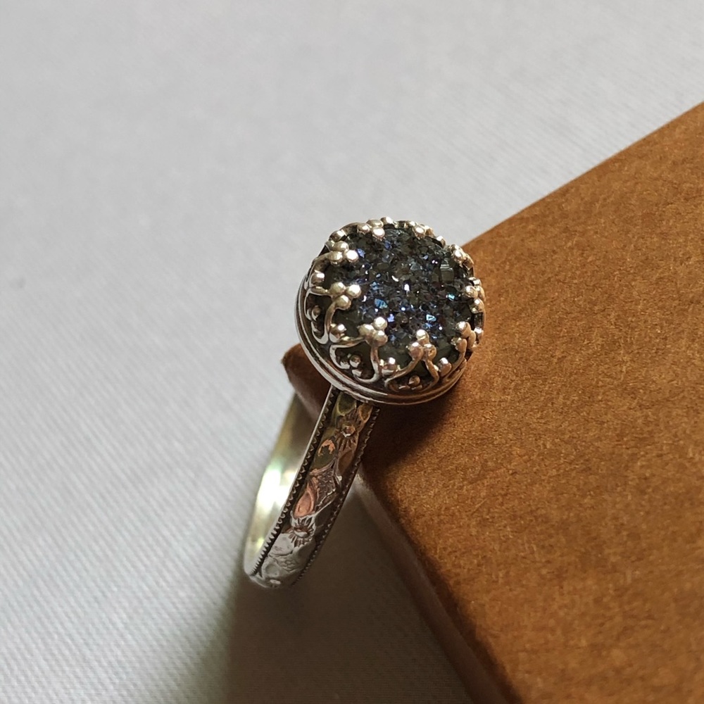 Size 9 Silver Purple Druzy Quartz Ring
